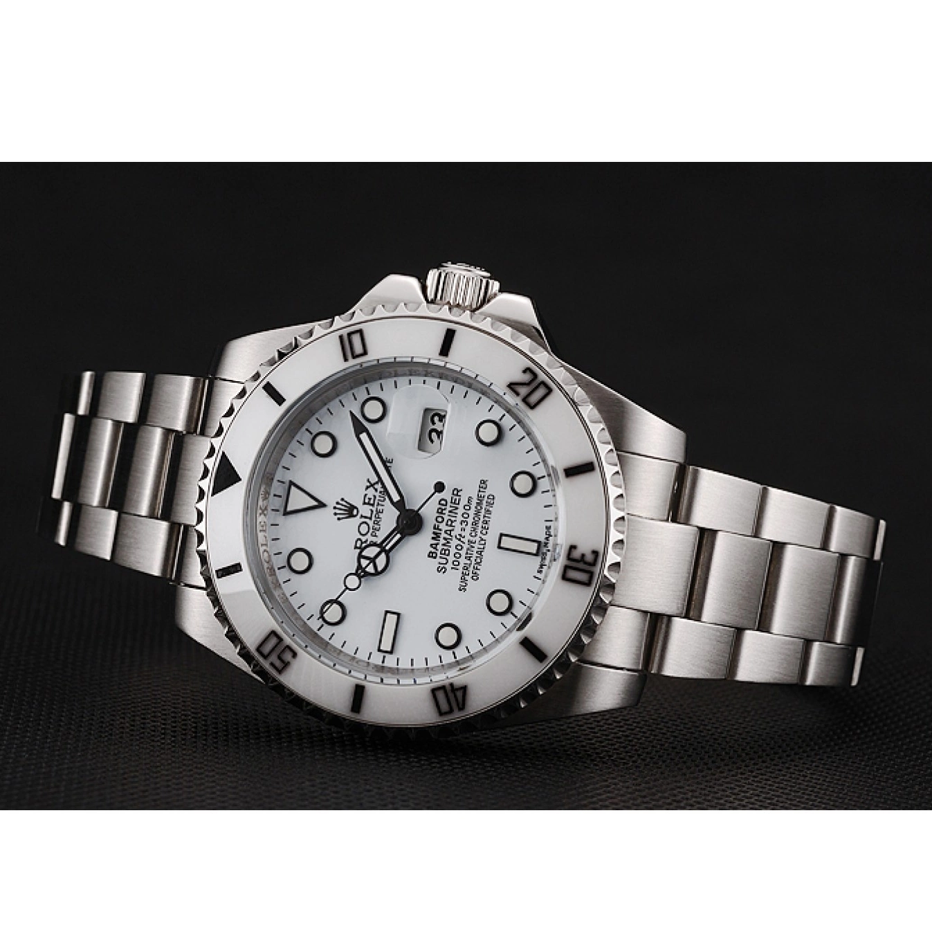 Good Copy Rolex Watches Dial Submariner Steel White Rolex 1453863 Bamford Bracelet Stainless 0702